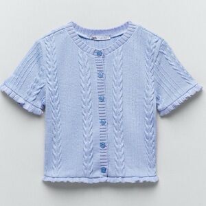 ZARA Light Blue Cable Knit Cardigan Sweater